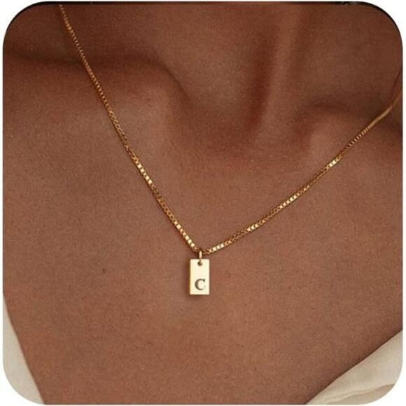 Gold Initial Necklace Letter Pendant Dainty Name Tag Personalized Jewelry - Picture 1 of 7